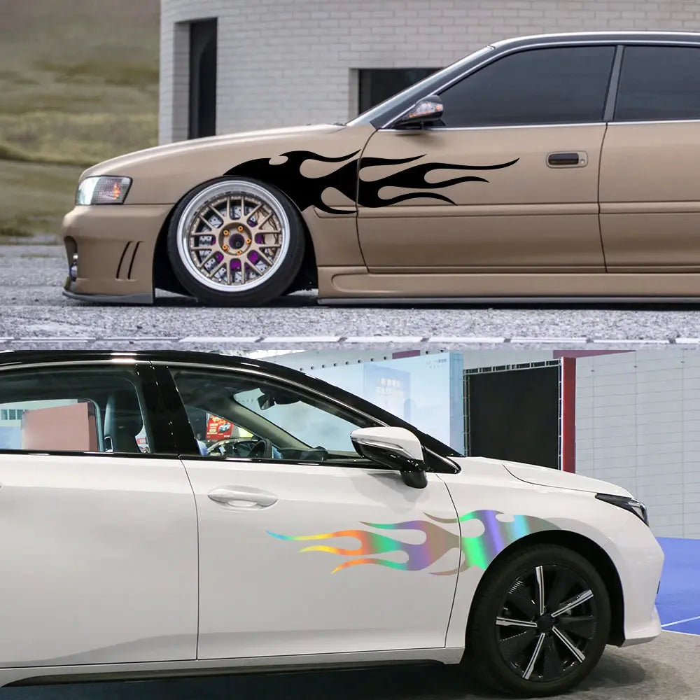 Sticker Master Evrensel 2 Adet Havalı Araba Çıkartması Alev Araba Gövde Çıkartması Su Geçirmez Kendinden Yapışkanlı Alev Çizgili Kapı Vinil Çıkartması Oto Dekorasyon Aksesuarları Sticker Master