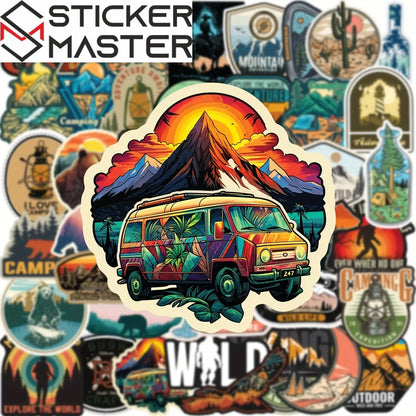 Sticker Master Doğa Macerası Sticker Seti (50 Adet) | Su Geçirmez Kamp & Outdoor Çıkartmaları - Sticker Master