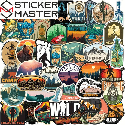 Sticker Master Doğa Macerası Sticker Seti (50 Adet) | Su Geçirmez Kamp & Outdoor Çıkartmaları - Sticker Master
