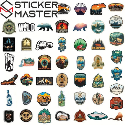 Sticker Master Doğa Macerası Sticker Seti (50 Adet) | Su Geçirmez Kamp & Outdoor Çıkartmaları - Sticker Master