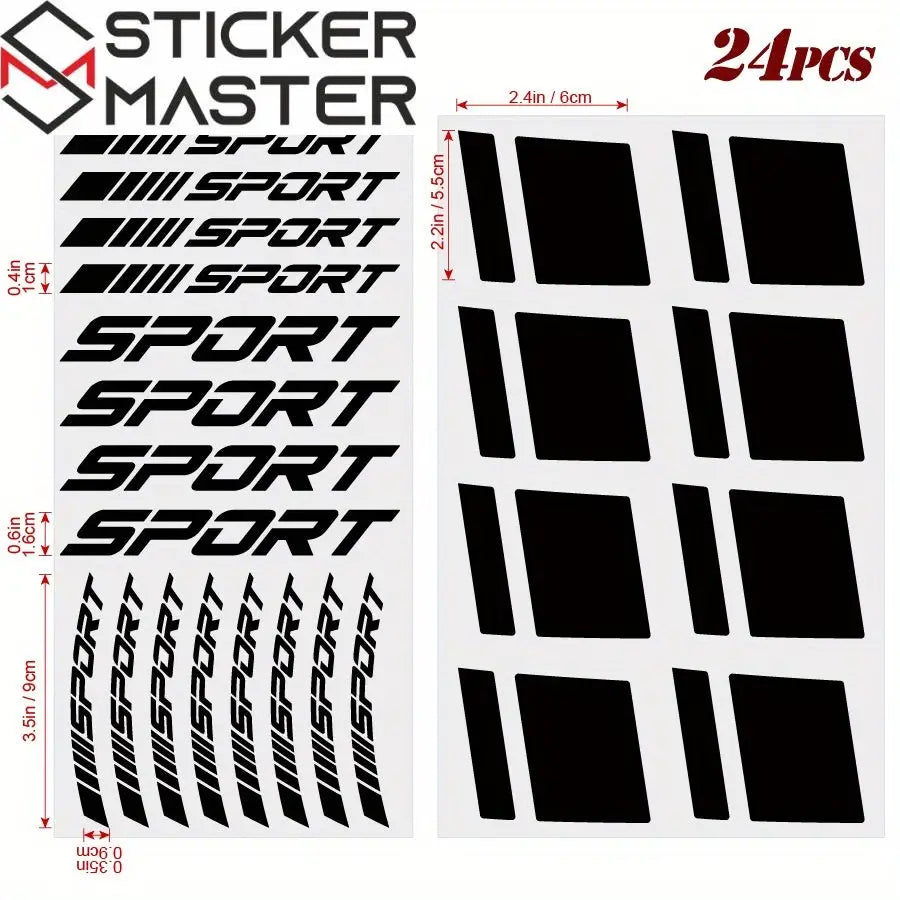 24 Parça Jant Çıkartma Seti Sport Şerit Sticker | Sticker Master - Sticker Master