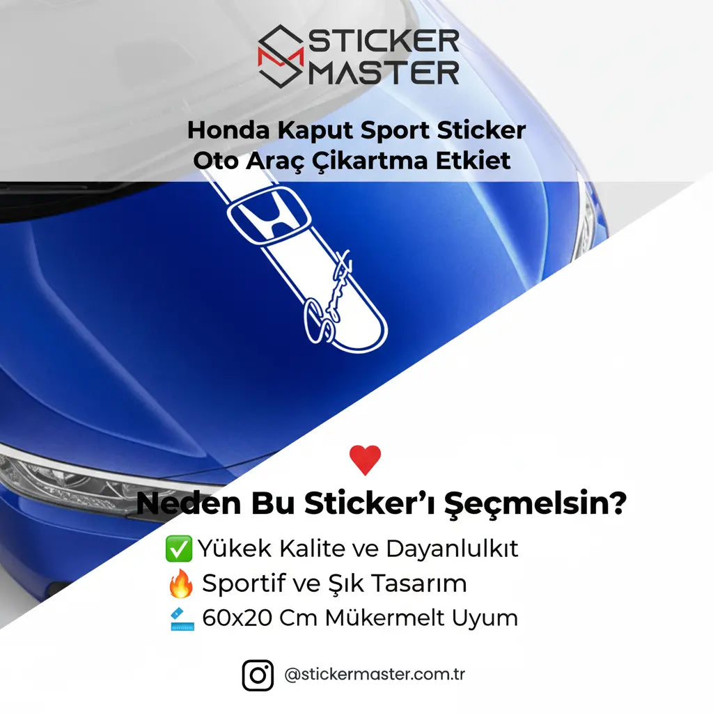 Sticker Master Honda Kaput Sport Sticker Oto Araç Çıkartma Etiket 60x20 Cm Sticker Master