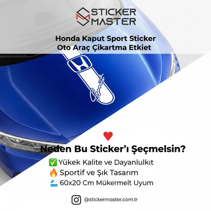 Sticker Master Honda Kaput Sport Sticker Oto Araç Çıkartma Etiket 60x20 Cm Sticker Master