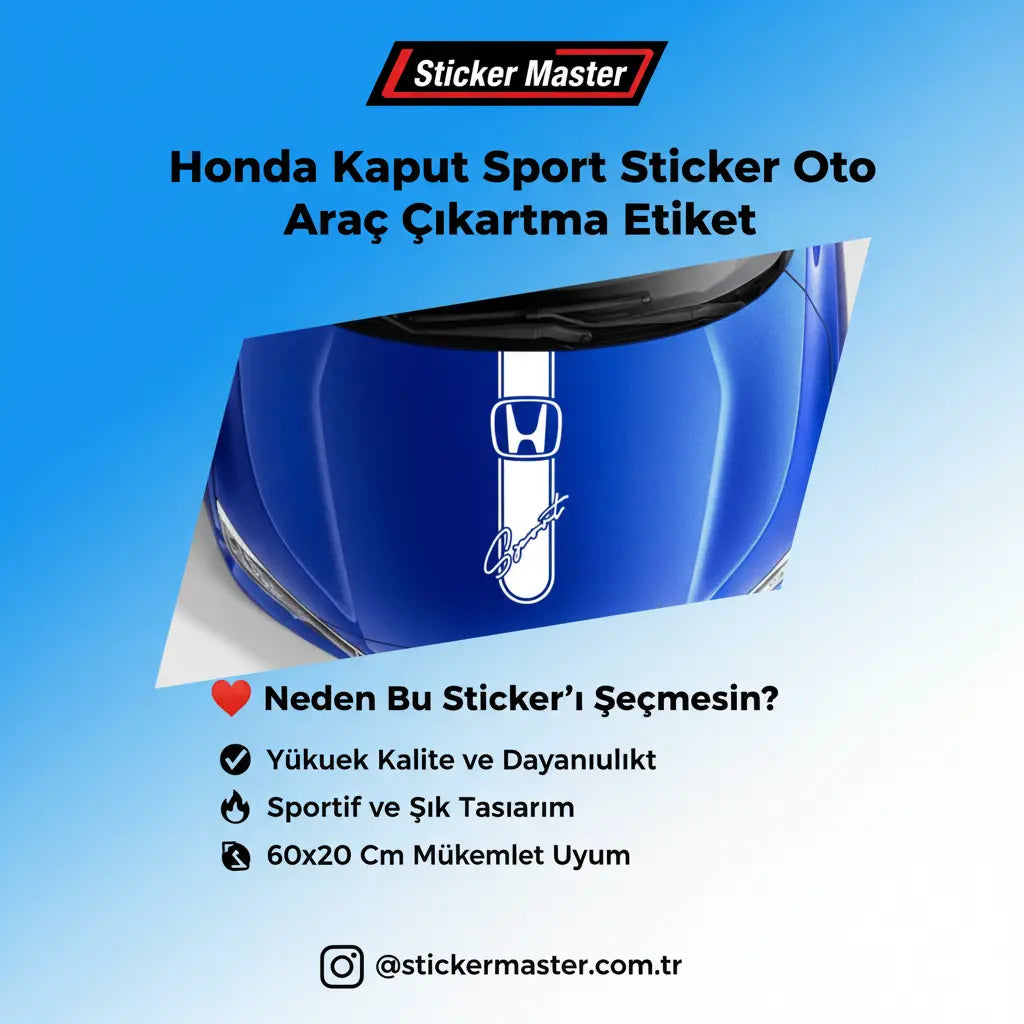 Sticker Master Honda Kaput Sport Sticker Oto Araç Çıkartma Etiket 60x20 Cm Sticker Master