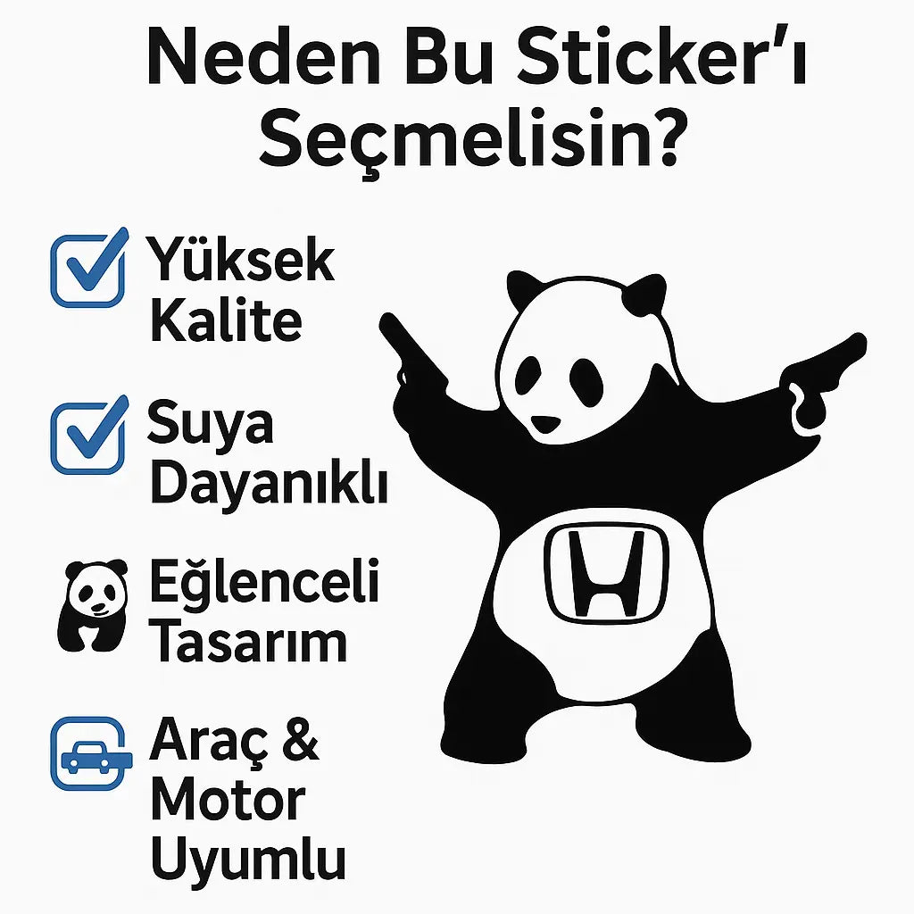 Sticker Master Honda Silahlı Panda Sticker Oto Araç Motor Çıkartma Etiket 15x15 Cm Sticker Master