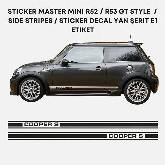 Sticker Master Kişiye Özel Mini R52 / R53 GT Style Side Stripes / Sticker Decal Yan Şerit Etiket – Cooper S Tasarımı Sticker Master