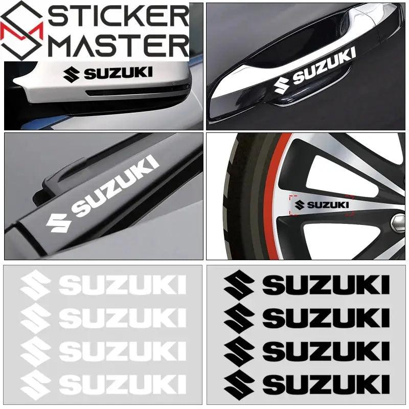 Suzuki Sticker Seti (4 Adet) | Kapı Kolu, Ayna ve Jant Logosu Sticker Master