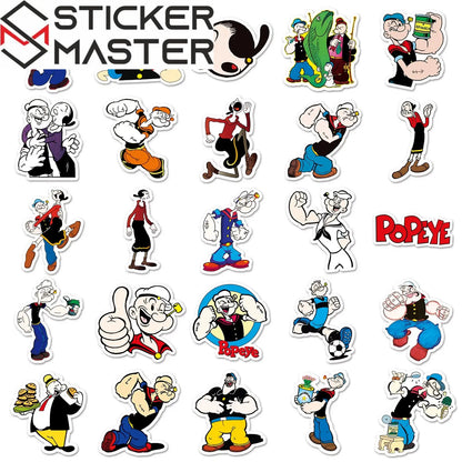 Sticker Master Temel Reis (Popeye) Nostaljik Sticker Seti (50 Adet) | Su Geçirmez Çizgi Film Çıkartmaları - Sticker Master