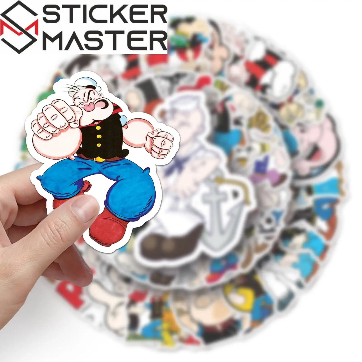 Sticker Master Temel Reis (Popeye) Nostaljik Sticker Seti (50 Adet) | Su Geçirmez Çizgi Film Çıkartmaları - Sticker Master