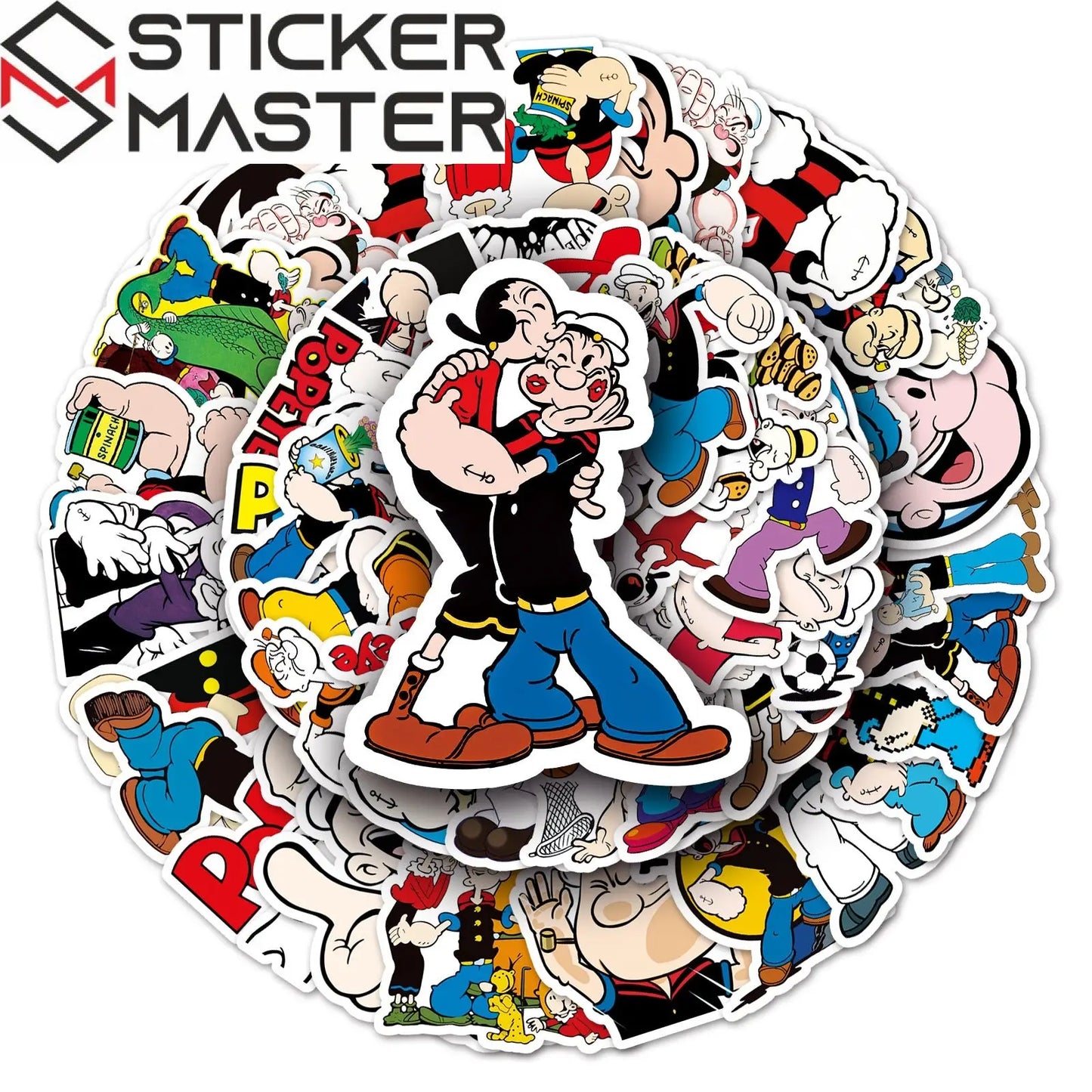 Sticker Master Temel Reis (Popeye) Nostaljik Sticker Seti (50 Adet) | Su Geçirmez Çizgi Film Çıkartmaları - Sticker Master