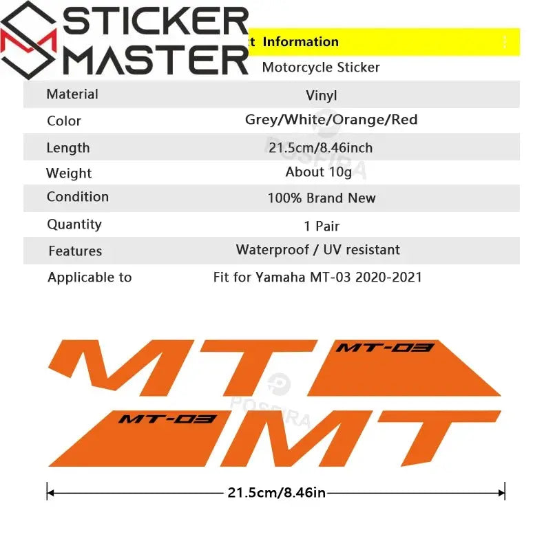 Yamaha MT-03 Sticker Hava Girişi Logo Seti | Sticker Master - Sticker Master